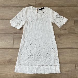 Theory Tunic Shift‎ Dress Womens 0 Ivory White Eyelet Short Idetteah Goast Crepe